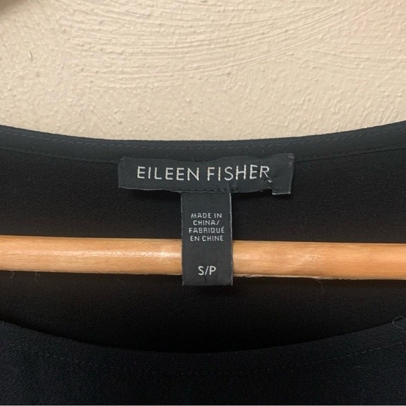 Eileen Fisher Silk Georgette Crepe Bateau Neck Tank Black Size Small - Picture 9 of 11